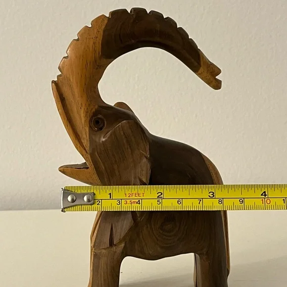 Vintage Hand Carved Wooden Elephant With Raised Trunk Good Luck Animal Figurine - Picture 8 of 10